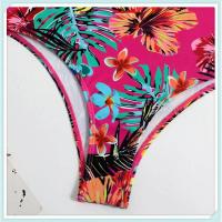 Conjunto de bikini bandeau liso, estampado tropical sexy, traje de baño mejorado para mujer, traje de baño de cintura alta con encaje en la espalda, ropa de playa - details 6