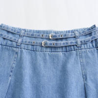 Mini s para Mujer Primavera 2025 Estilo Transfronterizo Moda Europea Americana con Cinturón Lavado Plisado Azul - details 2