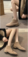 Ots cortos de estilo británico para mujer, ots de piel de color sólido con cordones, tacón grueso, talla grande, otoño e invierno - details 6
