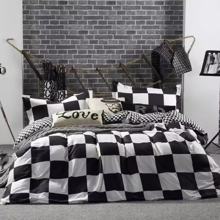 Juego de Ropa de Cama Negra y Blanca con Diseño de Malla Sencillo para Verano Tapete de Cama Reina y Doble Tamaño de Lujo para Dormitorio - 1