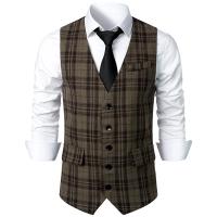 Chaleco de traje formal para hombre, chaleco de tweed con cuello en V, chalecos de traje de vestir para negocios para boda - details 6