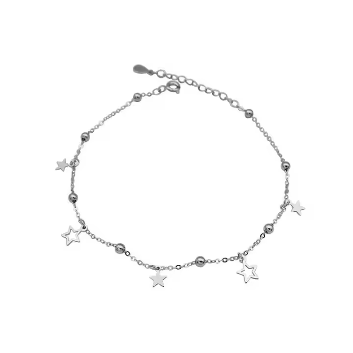 Nuevo estilo S, tobillera de estrella Simple de cinco puntas con cuentas redondas de plata pura con personalidad, joyería de moda de playa - 1