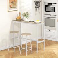 Conjunto de Mesa Alta de Bar Con 2 Taburetes para Cocina y Comedor - Marco de Acero Estilo Industrial - Natural y Blanco - details 1