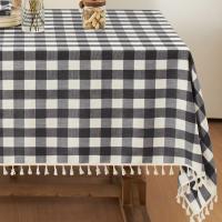 Decoración de mesa, mantel de lino a cuadros, estilo Pastoral, camino de mesa impermeable, antiincrustante con borlas, cubierta de mesa para el hogar - details 12
