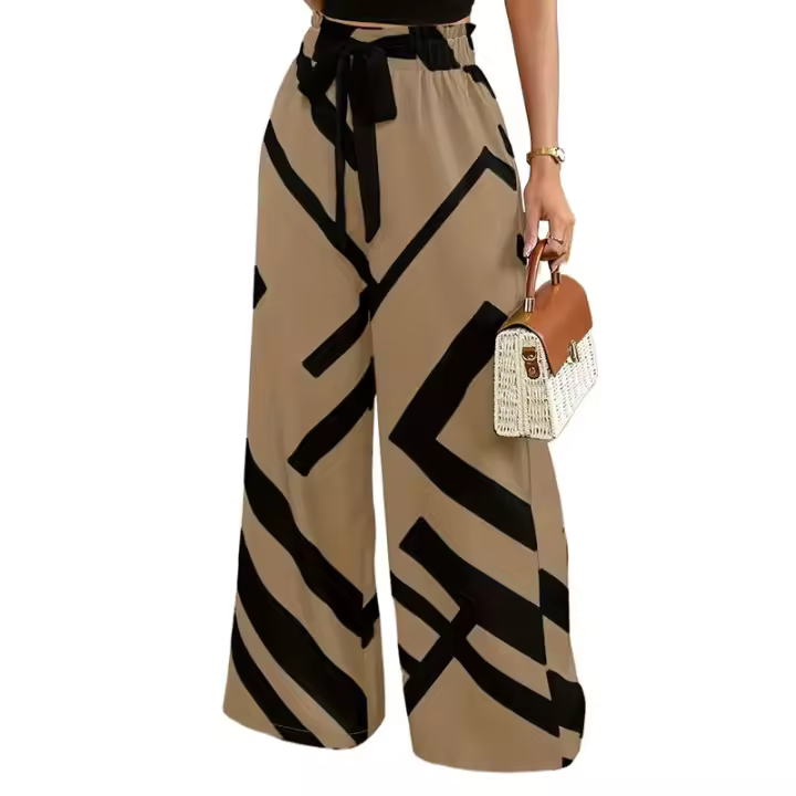 Pantalones casuales de pierna ancha con cordón para mujer - 1
