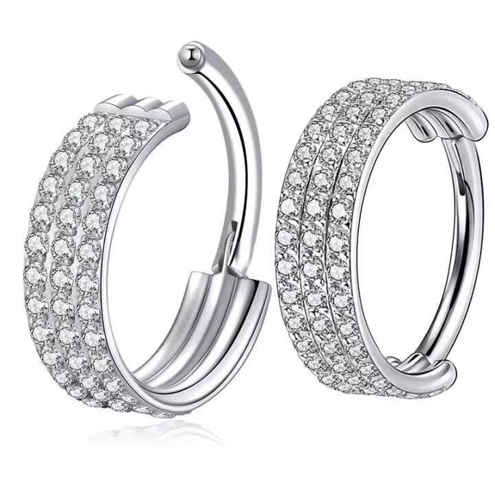 G23 cuerpo de titanio joyería pendiente de cartílago piercing trago del oído tres filas cz pavé cara anillo segmento aros de nariz piercing en la oreja - 1