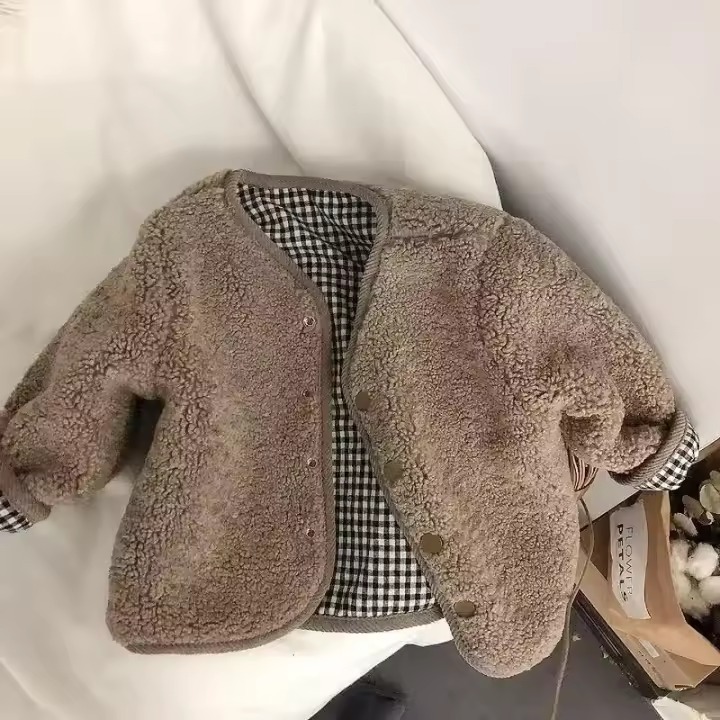 Nuevos ildren cálidos para niños, con jae de felpa a cuadros en ambos ildren. - 1