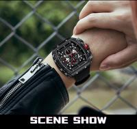 Reloj deportivo de lujo para hombre, reloj de pulsera analógico automático luminoso resistente al agua con cristal curvo de barril para exteriores y negocios - details 18