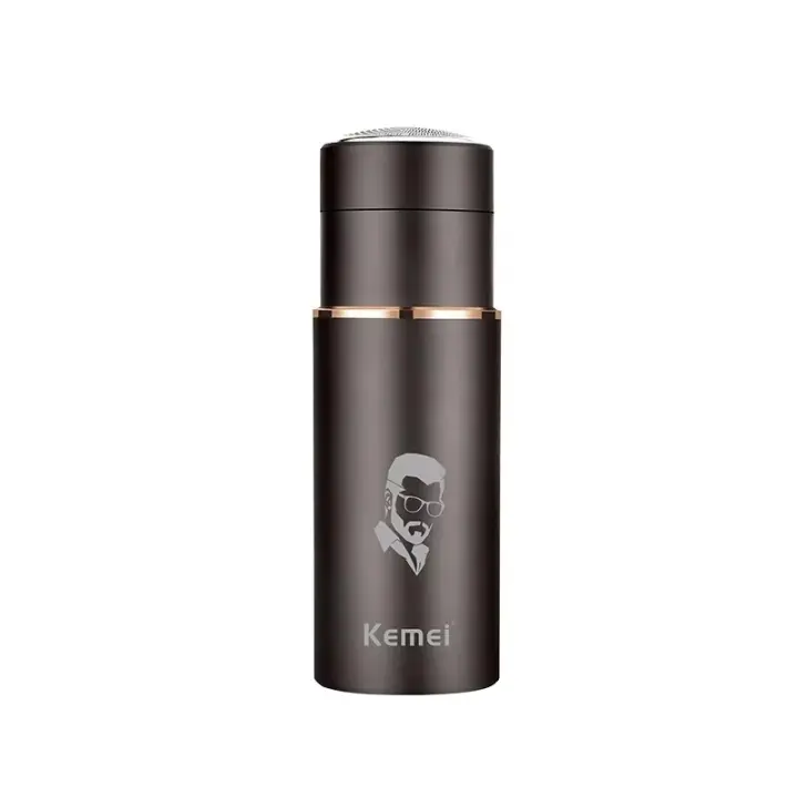 Kemei-Mini afeitadora eléctrica de viaje para hombre, TYPE-C, recargable, lavable, pequeña, portátil, recortadora de barba Original, uso seco y húmedo - 1