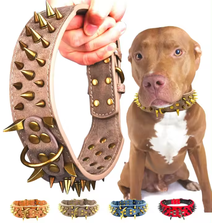 Collar de Perro con Picos Afilados 2 Pulgadas de Ancho de Cuero Anti-mordedor - 1