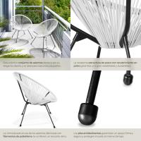 Conjunto de 2 Sillas Jardín Exterior Estilo Acapulco, Conjunto Sillas Terraza de Acero, Resistente a Intemperie, Hilos de Polietileno y Topes en Patas, Hasta 120kg, Interior/Exterior - negro - details 20