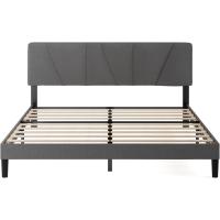 135x190 cm - Altura 30cm - Somier tapizado con cabecero - Somier de láminas de Madera - Gris Oscuro - details 11