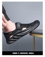 👍 🧡 🤞   Sandalias de hombre de cuero con bolsa de malla, puntera hueca, verano 2025, nuevas, transpirables, para exteriores, informales, zapatos de playa, con agujeros, estilo papá. - details 6