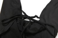 Conjunto corto ajustado de verano, nuevo, a la moda, de color sólido, sin tirantes, con cuello halter y lazo para mujer - details 15