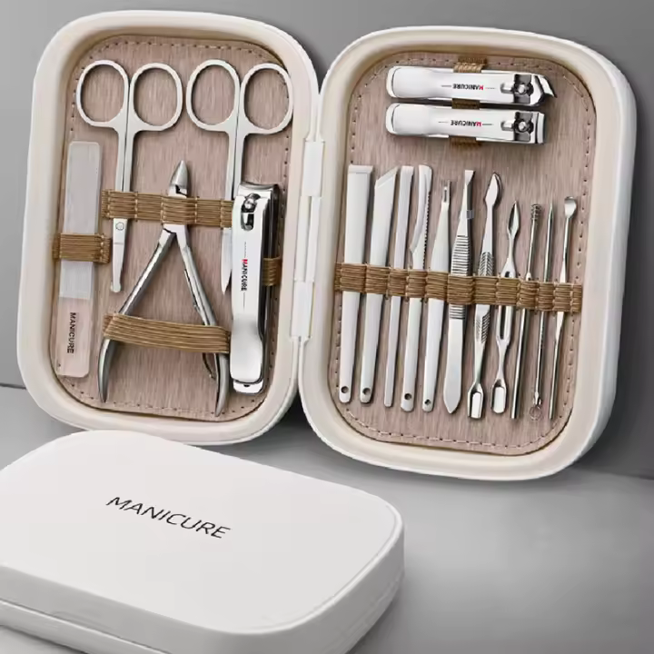 Juego de 18 Uds de cortaúñas de acero inoxidable, juego de manicura profesional, kit de manicura de embalaje, tijeras - 1