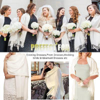 Bufanda larga clásica de color sólido con borlas de invierno cálido para mujer, chal suave, para bodas, regalo para mujer - details 6