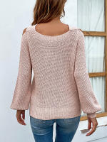 Suéter con cuello cruzado para mujer, jerseys de manga larga con hombros descubiertos, suéter informal de punto cálido, Otoño e Invierno - details 3