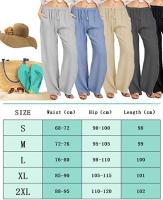 Pantalones de lino para mujer, pantalón ancho de algodón elástica con cordón cintura alta, pantalón largo informal para verano - details 0