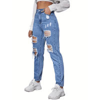 Pantalones vaqueros rasgados de cintura para mujer Pantalones casuales para mamá - details 1