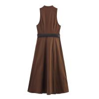 BUNO-nuevo vestido Midi de verano para mujer con cinturón 2025 cuello en V sin mangas A-line Casual vestido de una sola botonadura mujer elegante sólido. - details 2