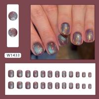 24Pcs Aurora Uñas Postizas Cortas Redondas Desmontables Para DIY Y Salón Uñas Postizas Press on Cubiertas Completo En Francés - details 5