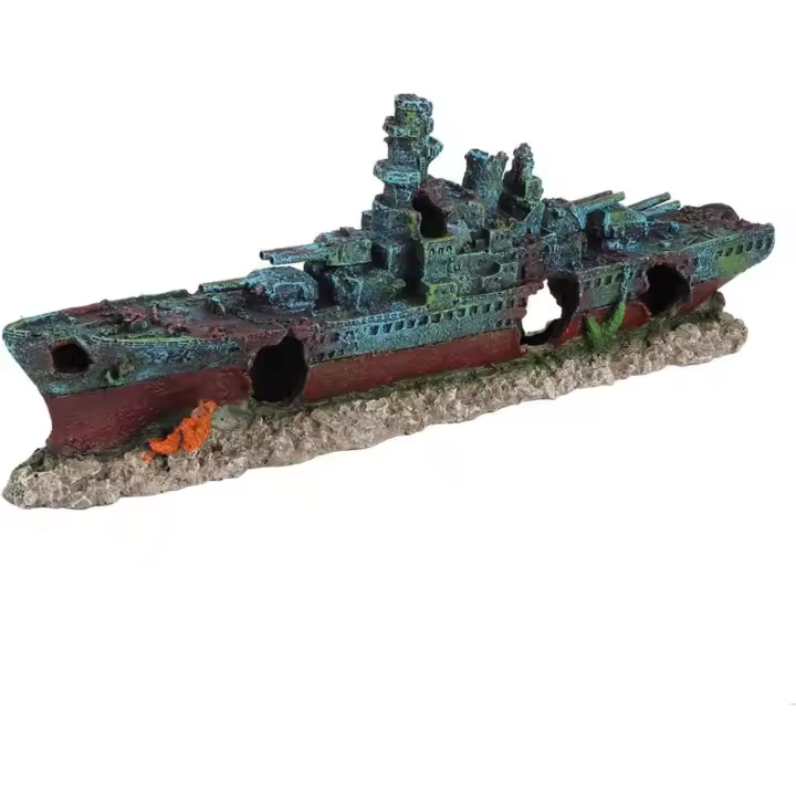 Barco de Acuario BigKing, Barco hundido de Resina, Barco de Guerra, Acorazado, pecera, Adorno de Acuario, decoración de Cueva - 1