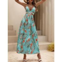 2025 Nuevos vestidos de mujer, estampados, sin espalda, con lazo, falda con abertura - details 19