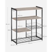 Estantería de Cocina con 2 Cestas de Malla Metálica, Estantería para Microondas, con Estantes y Ganchos, 35 x 80 x 95 cm, Estilo Industrial, Marrón Rústico y Negro - details 9
