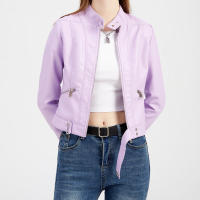 Chaquetas de piel sintética para mujer, abrigo ajustado con cremallera para motocicleta, abrigo corto de PU para motorista - details 8