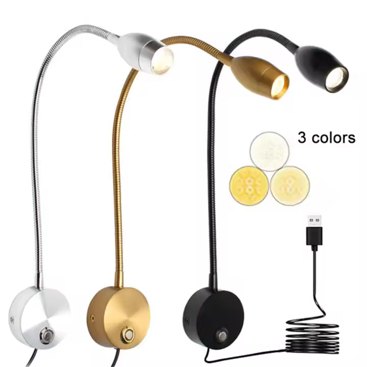 Interruptor táctil regulable, 3 modos de Color, 10 Luces de lectura LED de brillo, cuello de cisne Flexible, luz de pared para cabecera de cama - 1