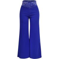 Pantalones Elegantos De Cintura Alta Y Pierna Ancha Para Mujer Casual Oficina Malla Transparente Con Cruces Ropa De Mujer - details 2
