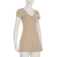 2025 Mini vestido de verano innovador de punto elegante con cuello en V y botones de manga corta ropa informal de alta elasticidad para mujer - details 7
