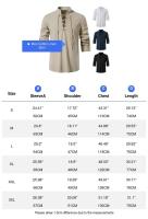 Camisas de lino y algodón para hombre con cuello mandarín, manga larga, estilo cómodo para otoño-primavera - details 0
