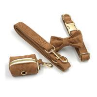 Juego arnés correa pana marrón, Collar personalizado diseñador lujo perros pequeños y grandes, juego de cables caminar con bolsa - details 15