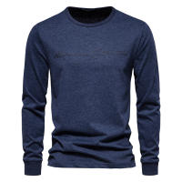 Nueva camiseta de manga larga de color sólido para hombre, talla europea, deportes casuales, cuello redondo, camisa de manga larga con estampado de letras de algodón puro - details 1