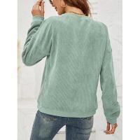 Tops de mujer, sudadera de pana para mujer, jersey de cuello redondo de Color sólido, recién llegado, coreano básico - details 9
