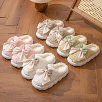 Zapatillas de mujer de algodón, zapatos de suela gruesa para casa, parejas cálidas, encaje, antideslizantes, con plataforma plana, para - details 3