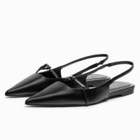 Sandalias de punta estrecha para mujer, zapatos planos de tacón medio, elegantes, sin cordones - details 2