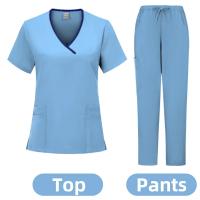 Ropa de trabajo para salón de belleza y enfermera médica, bata clínica, Top + pantalón, Túnica de enfermería para médico de Spa, traje, uniformes quirúrgicos, conjunto exfoliante para mujer - details 8