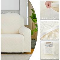 Funda de sillón relax extensible, funda para sofá relax de 1 plaza con bolsillo lateral, para sillón reclinable de relajación y masaje, 4 piezas con jacquard (beige) - details 1
