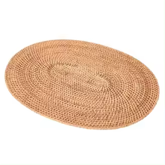 Manteles individuales tejidos de ratán, manteles redondos ovalados, manteles individuales antideslizantes resistentes al calor, mantel individual multiusos Natural de 30x40cm - 1
