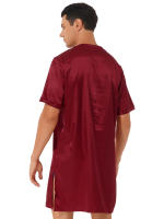 Camisón de satén para hombre y mujer, ropa de dormir de manga corta con cuello en V, ropa de dormir para el hogar, ropa de dormir con abertura lateral, albornoz para dormir - details 17