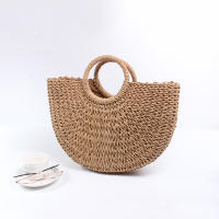 Bolsos de paja con forma de luna para mujer, bolso de mimbre tejido Vintage hecho a mano, ideal para playa, Verano - details 27
