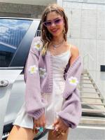 Kawaii Cardigan de Manga Suelta para Mujer Patrón de Flor Ligero Ideal para Trabajar - details 5