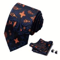 Juego de pañuelos y gemelos florales, corbatas de moda para hombre, 4 piezas - details 3