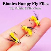 Señuelo de pesca con moscas húmedas, 5/10 Uds. # 8 Bright Skin Bionics Humpy Fly Ninfa Cabeza de latón/Alambre de cobre Diseño de cuerpo enrollado Mosca Insecto Cebo Pesca con mosca Moscas para lubina Trucha Lucio Salmón - details 0