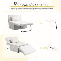 Sofá cama 3 en 1 individual tapizado en lino, sillón reclinable en 5 posiciones, silla de dormir convertible, reposapiés con reposacabezas para salón, carga 200 kg, 95x189x43 cm, gris - details 22