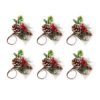 Anillos de Servilletas de Navidad y Accesorio de Mesa para 6 Piezas con Diseño de Brotes de Pino y Bayas en Estilo Rústico y Granja Material Plástico - details 0