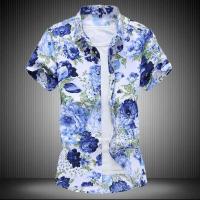 Camisa azul negra púrpura con solapa de un solo pecho de manga corta estampada blanca de verano para hombre, talla asiática M-5XL 6XL 7XL - details 3