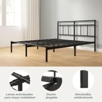 Elias 135x190 cm - Somier de Metal con cabecero - Altura 30 cm - Cama con somier de láminas de Metal - Fácil Montaje - Espacio de Almacenamiento Debajo de la Cama - Diseño Moderno - Negro - details 5